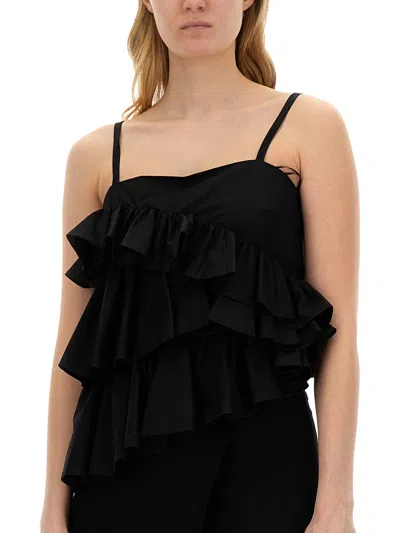 Msgm Ruched Cotton Top In Black