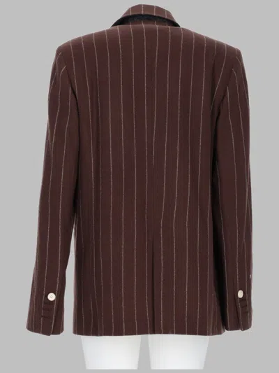 Alysi Double-breasted Pinstripe Blazer With Bold Structure In Brown