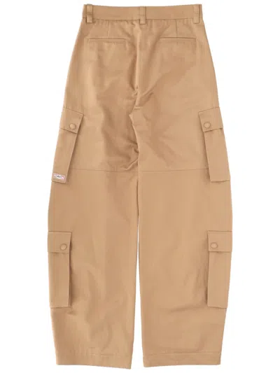 Msgm 100% Cotton Oversize Cargo Pants In Beige