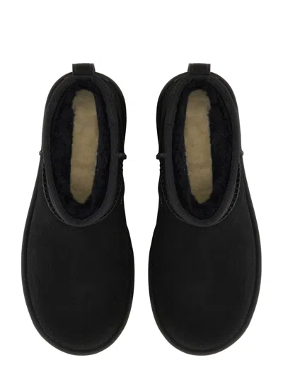 Ugg Classic Ultra Mini Low-cut Platform Leather Boots In Black