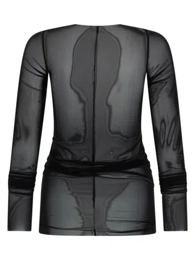 Rick Owens Long Sleeve Stretch Sheer Round Neck Top In Red