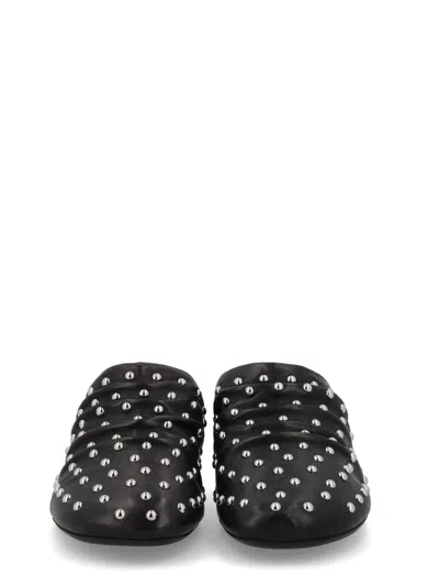 Ash Leather Kitten Heel Mules Open Back In Black