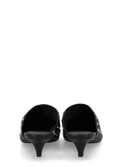 Ash Leather Kitten Heel Mules Open Back In Black