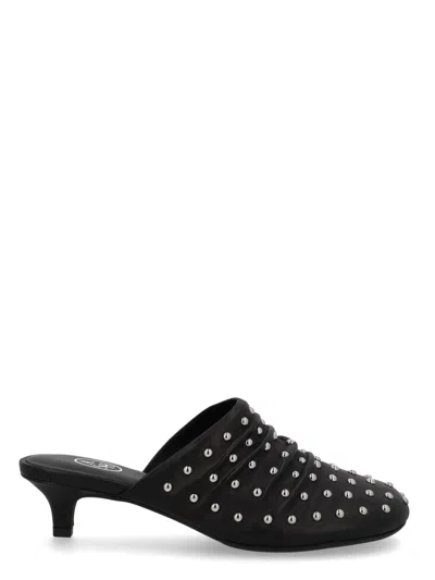 Ash Leather Kitten Heel Mules Open Back In Black