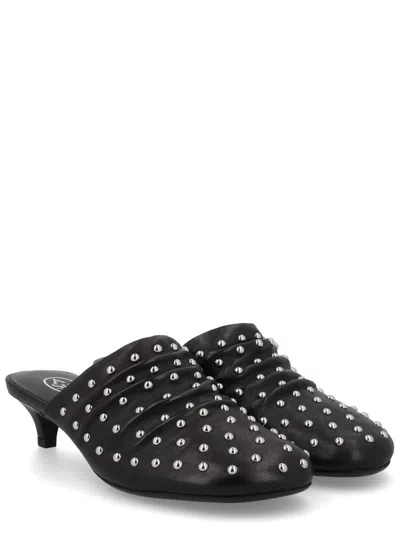 Ash Leather Kitten Heel Mules Open Back In Black