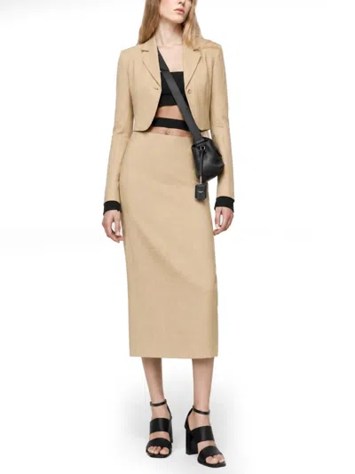 Max Mara -style Cropped Diagonal Linen Jacket In Beige