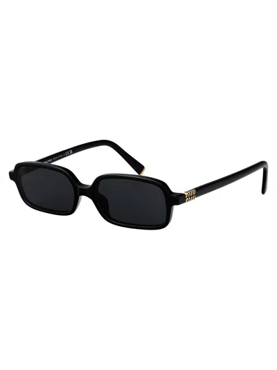 Miu Miu Sunglasses Rectangular Frame Dark Lenses Gold-tone In Black
