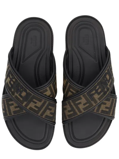 Fendi Logo-embroidered Slides In Multi