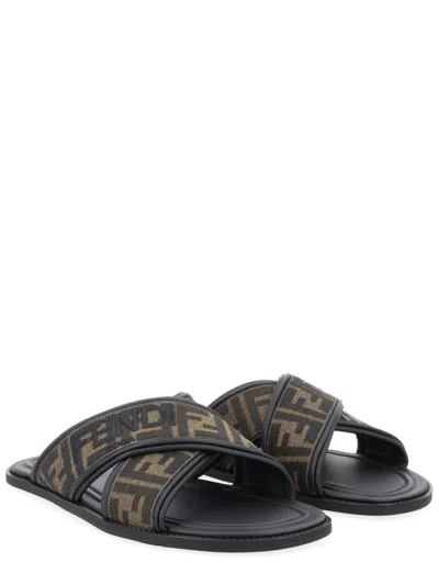 Fendi Logo-embroidered Slides In Multi