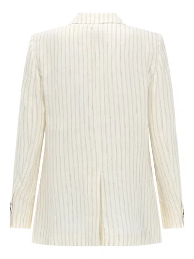 Max Mara Single-breasted Pinstriped Linen Blazer In White