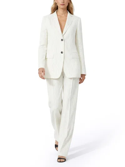 Max Mara Single-breasted Pinstriped Linen Blazer In White
