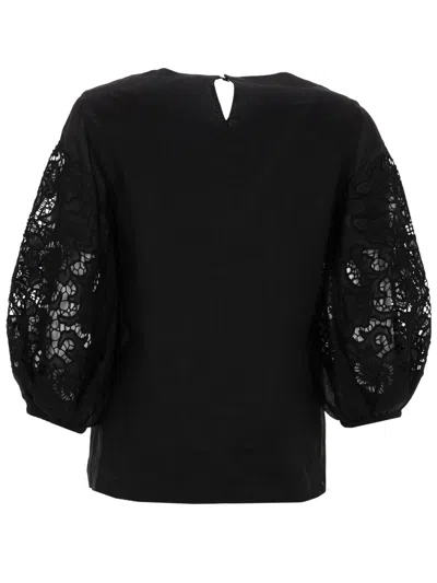 Max Mara T-shirt Con Maniche In Pizzo In Black