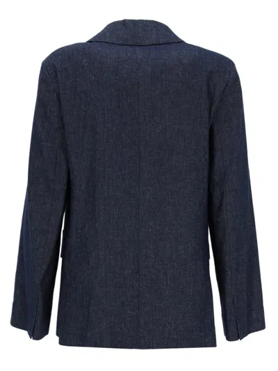 S Max Mara Double-breasted Cotton Blazer In Blue