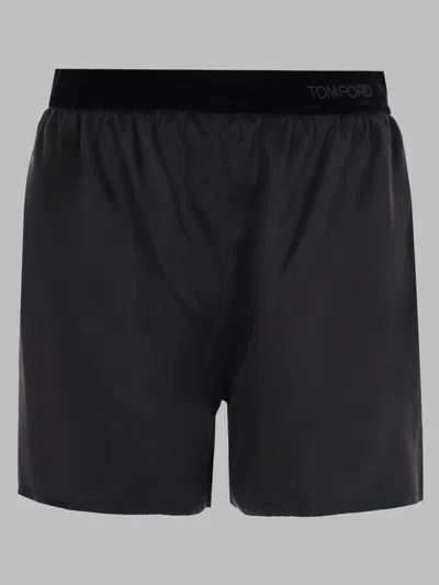 Tom Ford Peach-feel Silk Satin Pj Shorts In Black