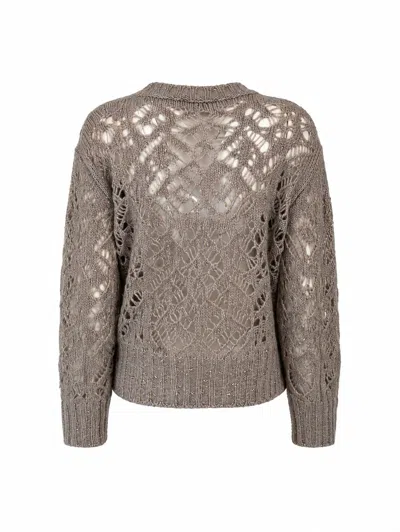 Max Mara Openwork Sequin-embroidered Cotton Sweater In Gray