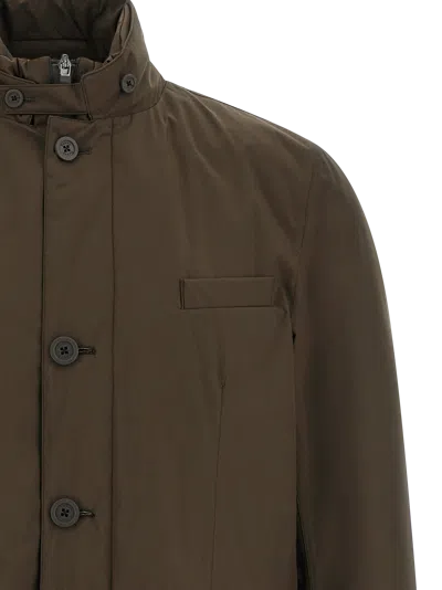 Herno Long-sleeve Button-front Casual Jacket In Brown