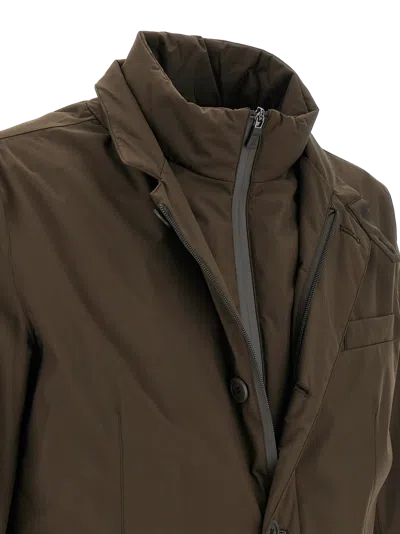 Herno Long-sleeve Button-front Casual Jacket In Brown