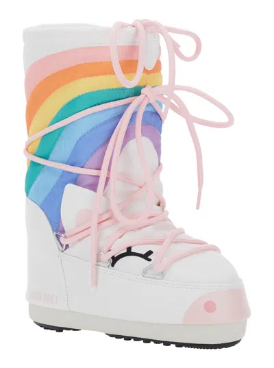 Moon Boot Rainbow Motif Snow Boot In White