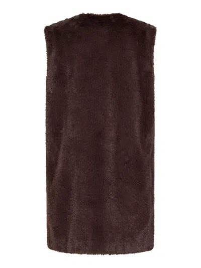 Herno Mid-length Faux Fur Vest With Concealed Closure And Welt Pockets In Multi