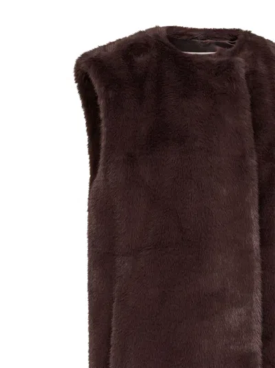 Herno Mid-length Faux Fur Vest With Concealed Closure And Welt Pockets In Multi