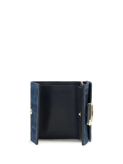 Fendi Ff Monogram Jacquard Wallet In Blue
