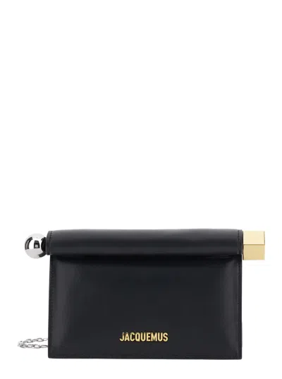 Jacquemus Rectangular Lamb Leather Clutch With Rolled Handle In Black