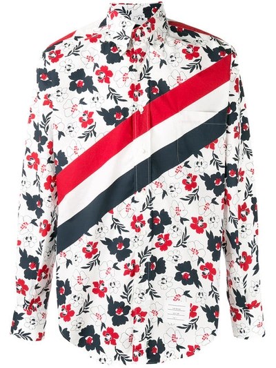 Thom Browne Floral And Stripe-print Classic-fit Cotton Shirt In Rwbwht