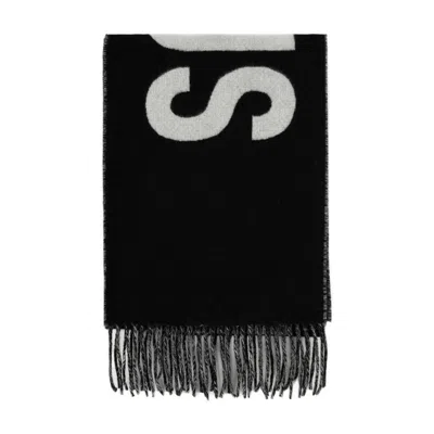 Jacquemus Black Bold White Lettering Twisted Fringe Scarf In Purple