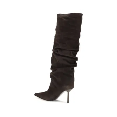 Le Silla Mid-calf Slouchy Boots With Pointed Toe And Stiletto Heel In Brown