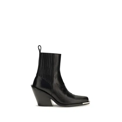 Rabanne Pointed-toe Leather Cowboy Ankle Boot In Multi