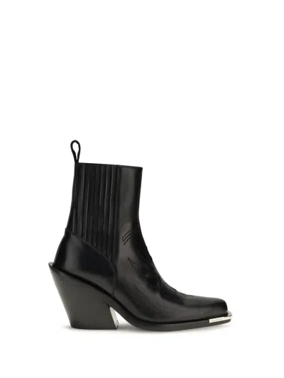 Rabanne Pointed-toe Leather Cowboy Ankle Boot In Black