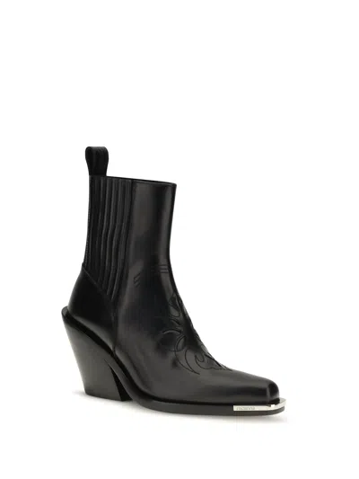 Rabanne Pointed-toe Leather Cowboy Ankle Boot In Black