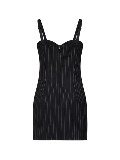 Dolce & Gabbana Pinstriped Wool Bustier Mini Dress In Black
