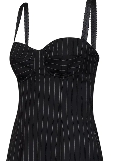 Dolce & Gabbana Pinstriped Wool Bustier Mini Dress In Black
