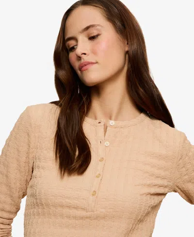 Sanctuary Not So Basic Texture Henley Top In Neutral