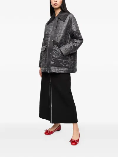 Ganni Quilted Flap-pocket Jacket In Black
