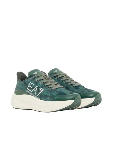 Ea7 Wave Pattern Running Sneakers With Reflective Details In Blue
