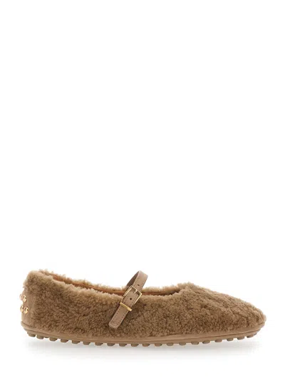 Tod's Buckle-strap Shearling Ballet Flats In Brown