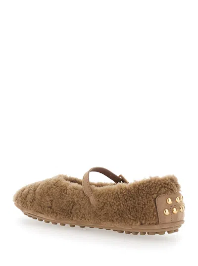 Tod's Buckle-strap Shearling Ballet Flats In Brown