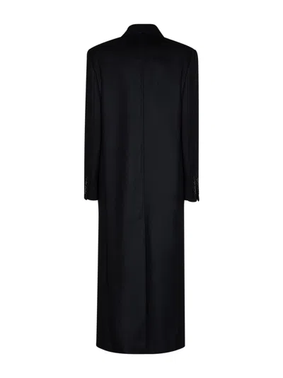 Max Mara Studio Double-breasted Virgin Wool Long Jacket In Blue