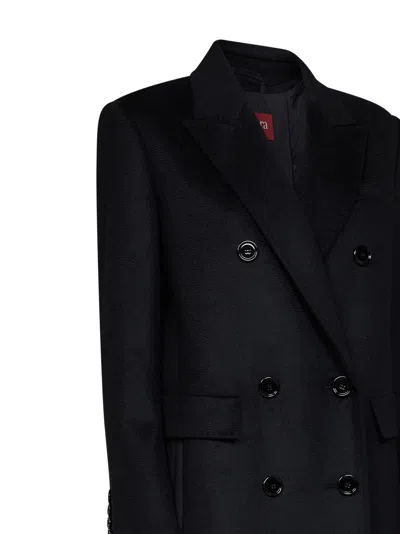 Max Mara Studio Double-breasted Virgin Wool Long Jacket In Blue