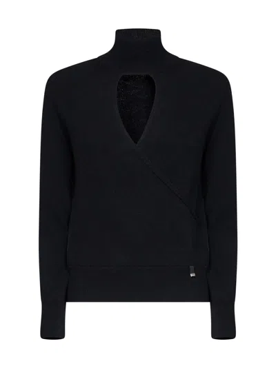 Herno Carded Wool Wrap-front Sweater In Black