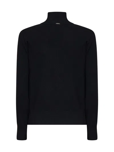Herno Carded Wool Wrap-front Sweater In Black