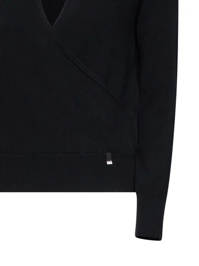 Herno Carded Wool Wrap-front Sweater In Black