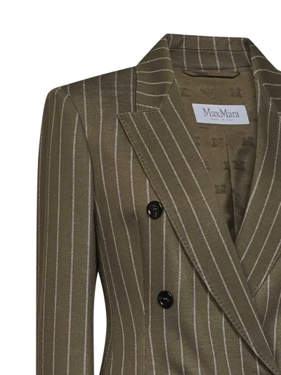 Max Mara Pinstriped Virgin Wool Blazer In Green