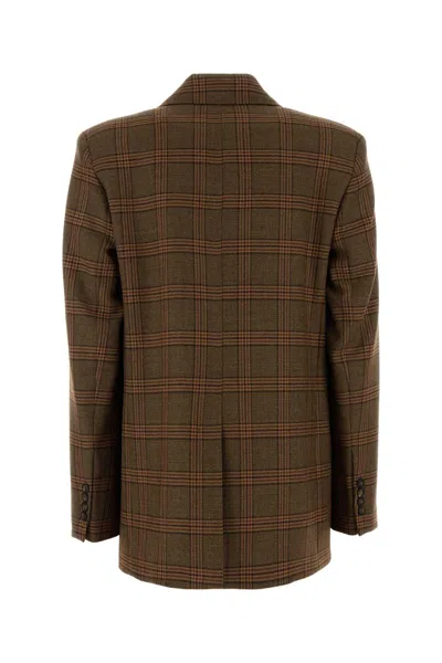 Mm Studio Plaid Virgin Wool Blazer In Brown