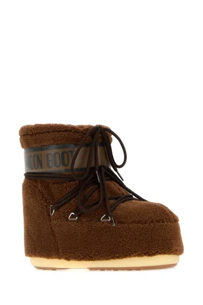 Moon Boot Faux Fur Flat Sole High Ankle Boots In Brown