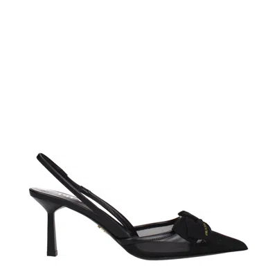 Prada Fabric Slingback Pumps In Black