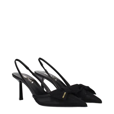 Prada Fabric Slingback Pumps In Black