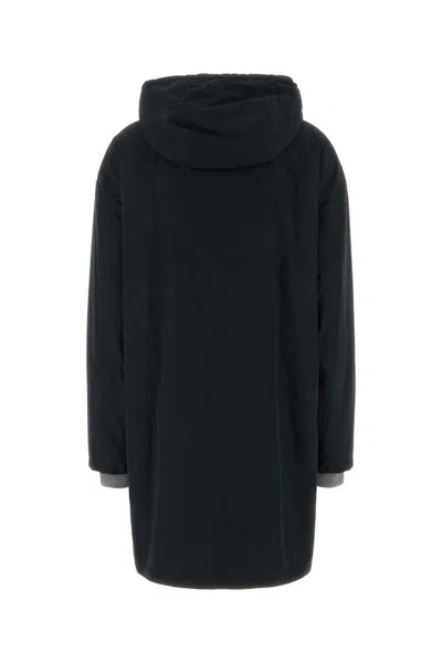 Miu Miu Single-breasted Hooded Parka Coat In Black